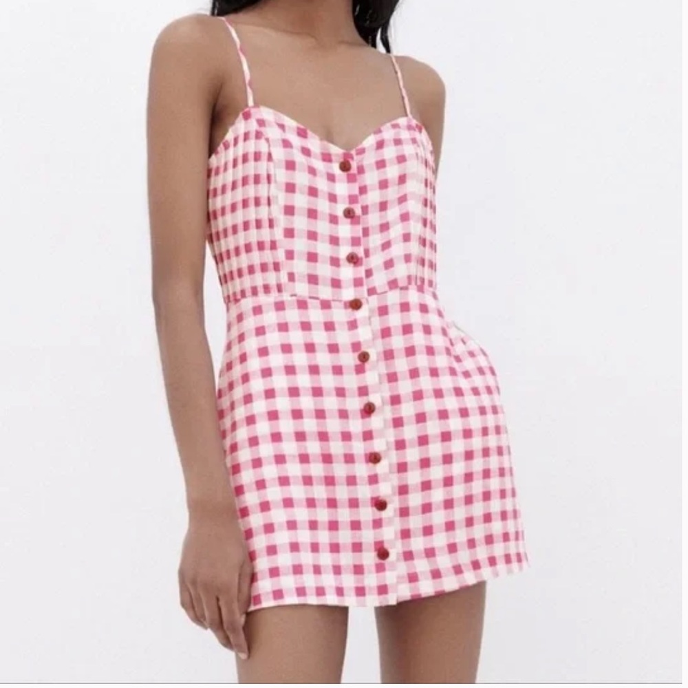 Zara linen blend gingham jumpsuit size Xl